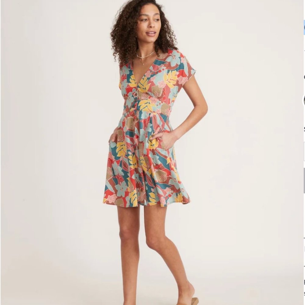 Marine Layer Floral Mini Dress in Coral, Yellow & Teal